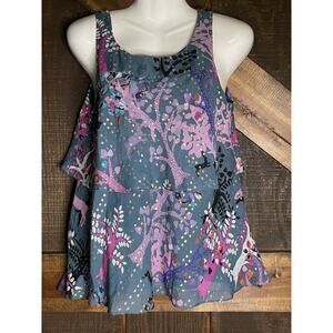 Tibi Tank Blouse Shirt Women's Small Floral Pattern Pink Gray Work Casual NEW